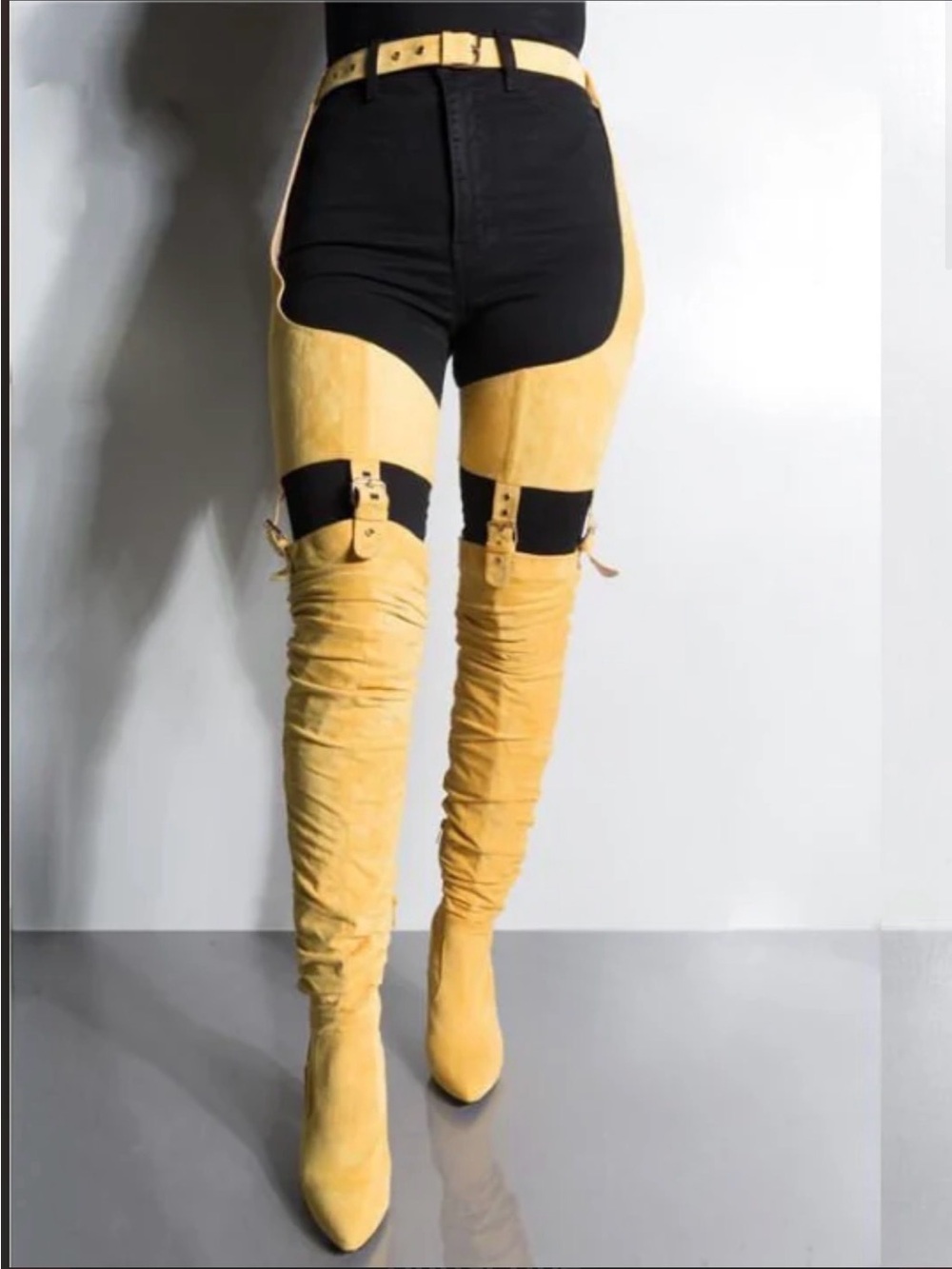 🖤✨ New Over-the-Knee Gold Thigh High Boots | Size 8 | Pointed Toe | Never Worn